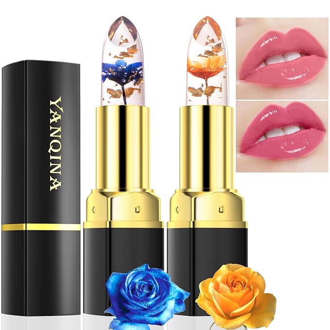 Jeffbaubl YANQINA 2Pcs Flower Jelly Lipstick,Temperature Color Changing Changing
