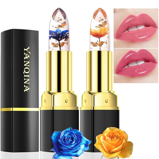 Jeffbaubl YANQINA 2Pcs Flower Jelly Lipstick,Temperature Color Changing Changing