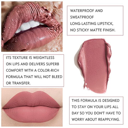 AWCCXMYM 12Pcs Matte Nude Lipstick Set Lip Gloss Gloss