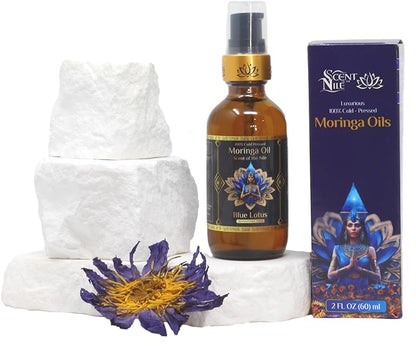 Pure Organic Moringa Oil with Blue Lotus Flower & Ormus Gold – Hydrating & Anti-Aging Oil for Skin, Hair & Nails – Premium 100% Cold Pressed Moringa Seed Extraction, Nourishes & Hydrates Skin