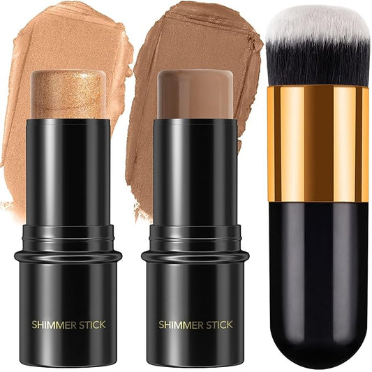 2Pcs Cream Contour Stick Makeup Kit, Cream Highlighter