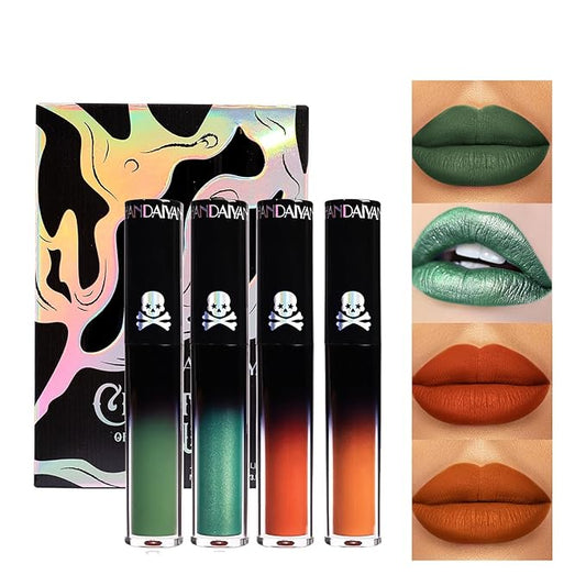 4PCS Halloween Matte Liquid Lipstick Lip Kit,24 Hour Long
