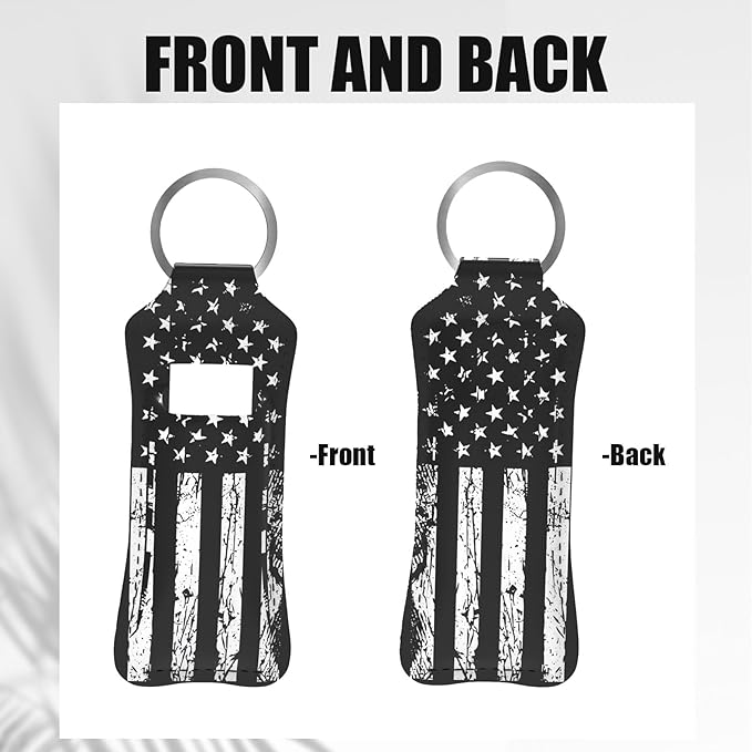 Black American Flag Chapstick Holder Keychain, Portable Lip Flag