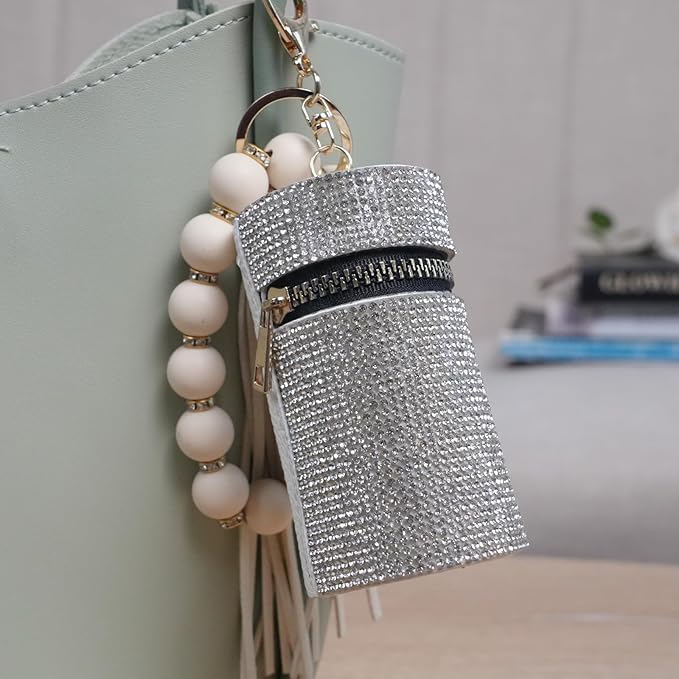 Lipstick Keychain, Leather Diamond Lip Gloss Holder, Stylish Gloss