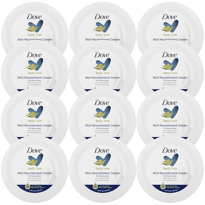 Dove Body Love Rich Nourishment Cream, Face, Hand & Body Lotion for Extremely Dry Skin, Fast-Absorbing 72-Hour Moisturizing Cream with Ceramide Serum, 5.07 Fl Oz (Pack of 12)