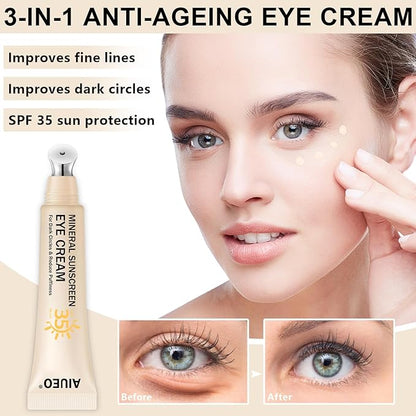 Mineral Eye Cream for Sunscreen, 3-in-1 Anti-Aging Eye Cream,Filter Phone Blue Light for Dark Circle and Fine Lines,15ML(#02 Medium)