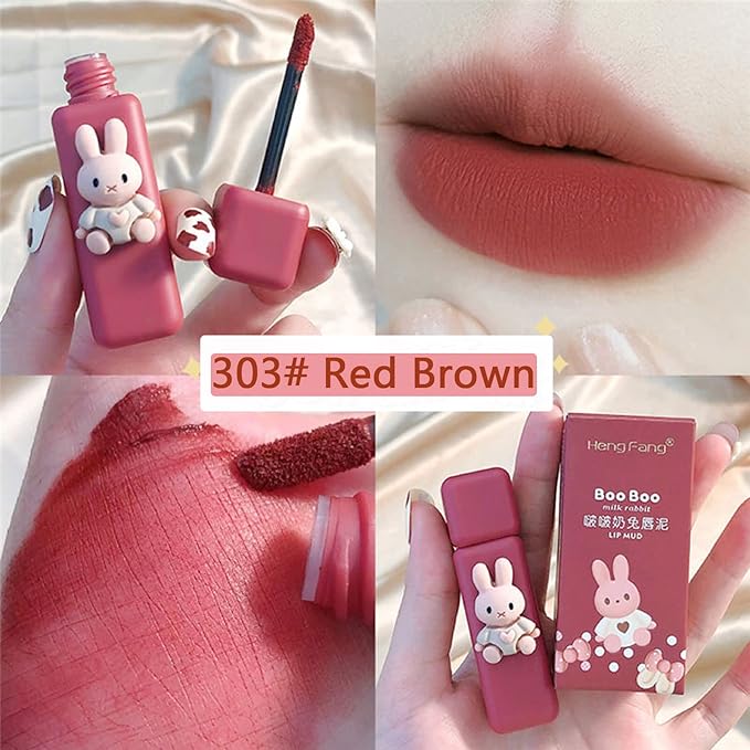 4pcs Bunny Rabbit Flavor Lip Gloss Set for Lips & Cheeks, 4 Colors Matte Velvet Mousse Liquid Lipstick, Soft Lightweight Smooth Lip Mud, Long Lasting Waterproof Lip Makeup Kit