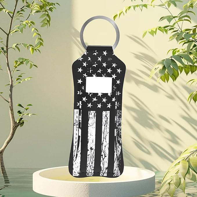 Black American Flag Chapstick Holder Keychain, Portable Lip Flag