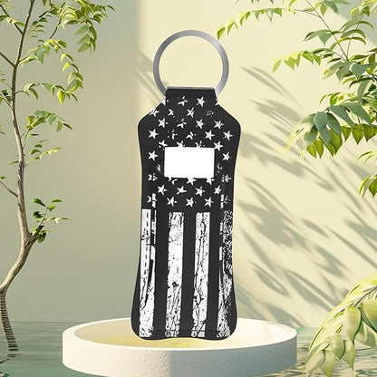 Black American Flag Chapstick Holder Keychain, Portable Lip Flag