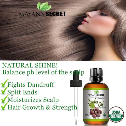 Mayan's Secret Pure Carrier and Essential oils for Skin Care, Hair, Body Moisturizer for Face-Anti Aging Skin Care (Jojoba Oil Organic, 4oz)