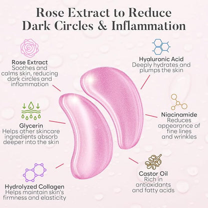 Rose Under Eye Patches (30 Pairs) Under Eye Patches for Dark Circles, Under Eye Patches for Puffy Eyes and Dark Circles, Under Eye Mask, Puffy Eyes Treatment, Eye Care, Eye Masks Bulk