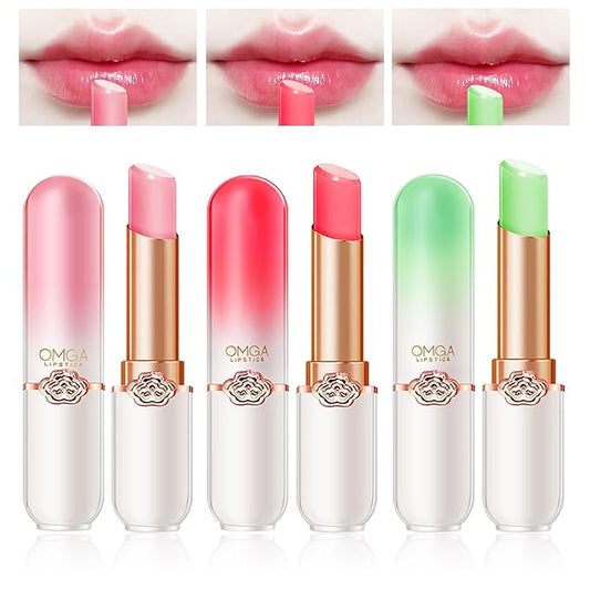 AWCCXMYM 3Pcs Color Changing Lipstick Lip Oil Glow Changing