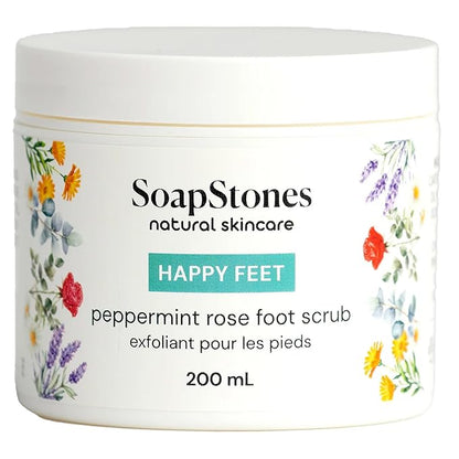 Soapstones Happy Feet Peppermint Rose Exfoliating Foot Scrub - 200mL Skin Exfoliator for Body & Feet with Dead Sea Salt & Safflower Oil - Refreshing Peppermint & Rose Scent for Soft, Revitalized Skin