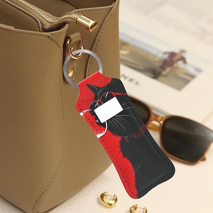 Cool Black Cat Chapstick Holder Keychain, Portable Lip Gloss