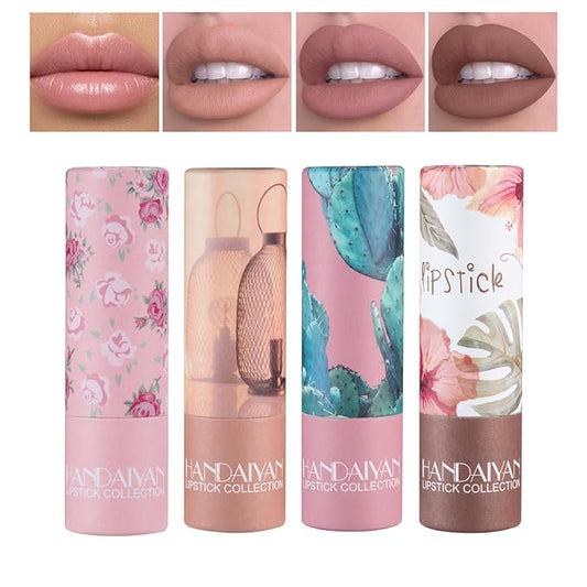 4PCS Nude Matte Lipstick Set Long-lasting Moisturizing Lipstick Set Velvet Lip Gloss Waterproof Labiales Set for Women-01 Clear,02 Nude,04 Light Pink,05 Amber