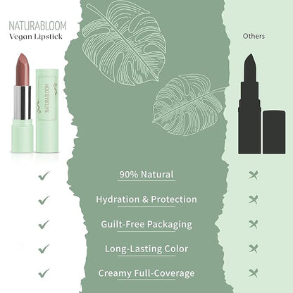 Vegan Lipstick (Petalia) - Sensational One-Stroke Long Lasting Lipstick from Natural Oils & Butters Full-Coverage Lip Color with Shea Butter & Coconut Extact - Premium Hydrating Lipsticks