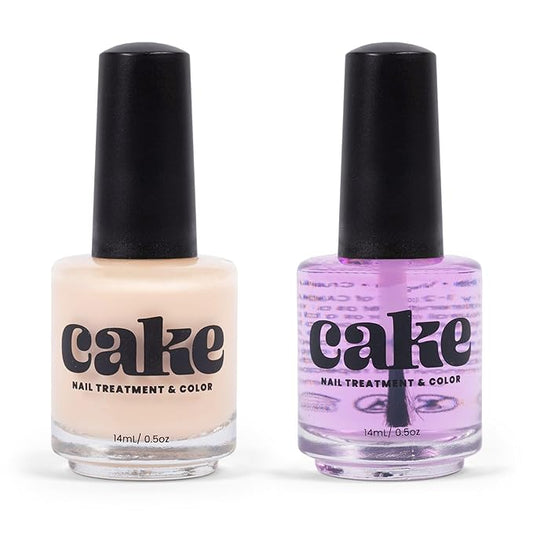 Nail Strengthener & Nail Polish Duo, Nail Repair for Damaged Nails, Nail Hardener & Growth, Non Toxic, Professional Applicator Brush, Keratin Enriched (French Connection) CAKE Power Boost (1 fl oz)