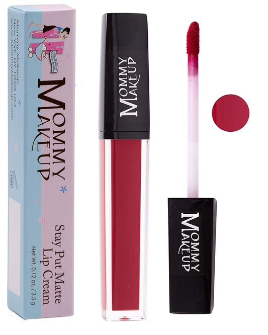 Mommy Makeup Stay Put Matte Lip Cream | Kiss Proof Lipstick in Miss Scarlett (A Muted Red Berry) Transfer Proof, Smudge Proof, Waterproof, Non Drying, Long Wear Lipstick