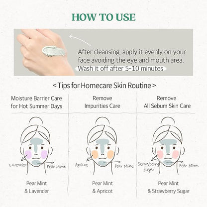 SKINFOOD Mask Pear Mint 120g - Facial Pore Cleanser, Soothing & Hydrating Body Skin - Pore & Sebum Clearing, Cooling Bubbles Scrub Wash Off Face Masks w/Rice Powder - Shower-Proof Texture (4.23 oz)
