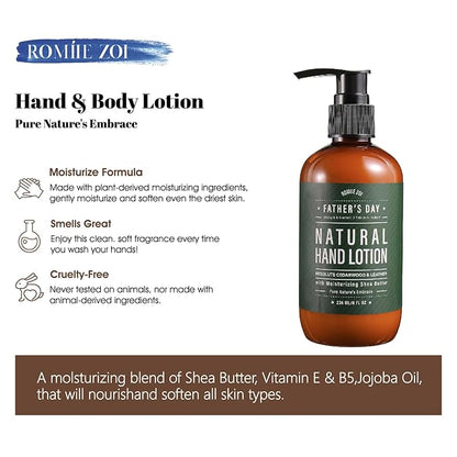 Hand & Body Lotion for Men, Father's Day Gift - Infused with Cedarwood & Leather Aroma - 236 ML /8 FL OZ
