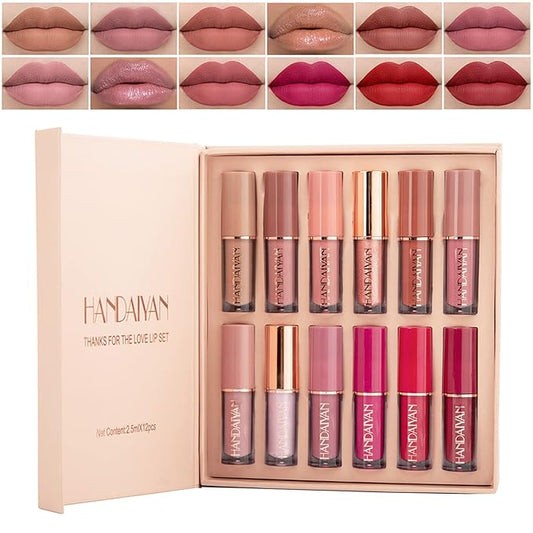 AWCCXMYM 12Pcs Matte Nude Lipstick Set Lip Gloss Gloss