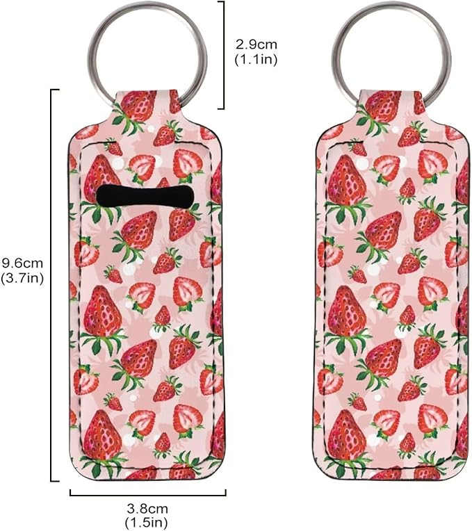Horeset Pink Strawberry Print Chapstick Holder Keychain Lipstick, Lightweight