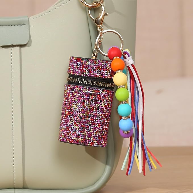 Lipstick Keychain, Leather Diamond Lip Gloss Holder, Stylish Gloss