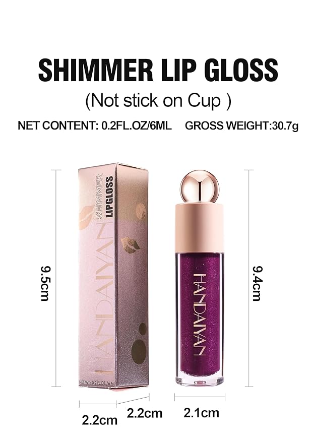 Shimmer Lip Gloss,Shine Liquid Lipstick Glossy Shimmer Finish, Glitter Sparkly Smooth Primer Lip Tint,Moisturizing Matte Lip Glaze Fine Glitter Waterproof Non-Stick Cup for Girls Women(#08)