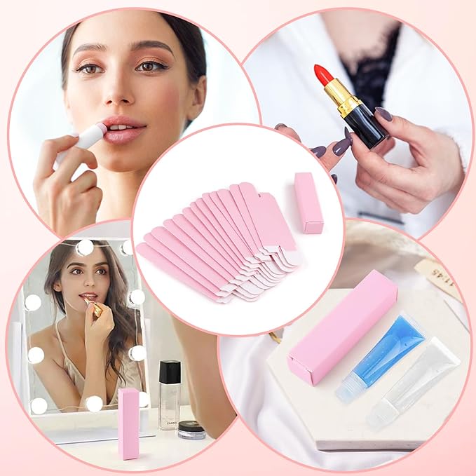100 Pack 0.78 * 0.78 * 3.34 inch Kraft Paper Lipstick Box Rectangle Lip Balm Kraft Boxes Essence Oil Bottle Packaging Organzier for Makeup Sample Tube Storage DIY Gifts - Pink