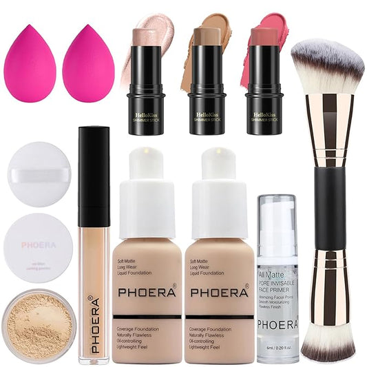 PHOERA Foundation,3 PCS Contour Stick Makeup Kit, Shades (102+Fair-Light Contour/Nude+#03,#09,#12)