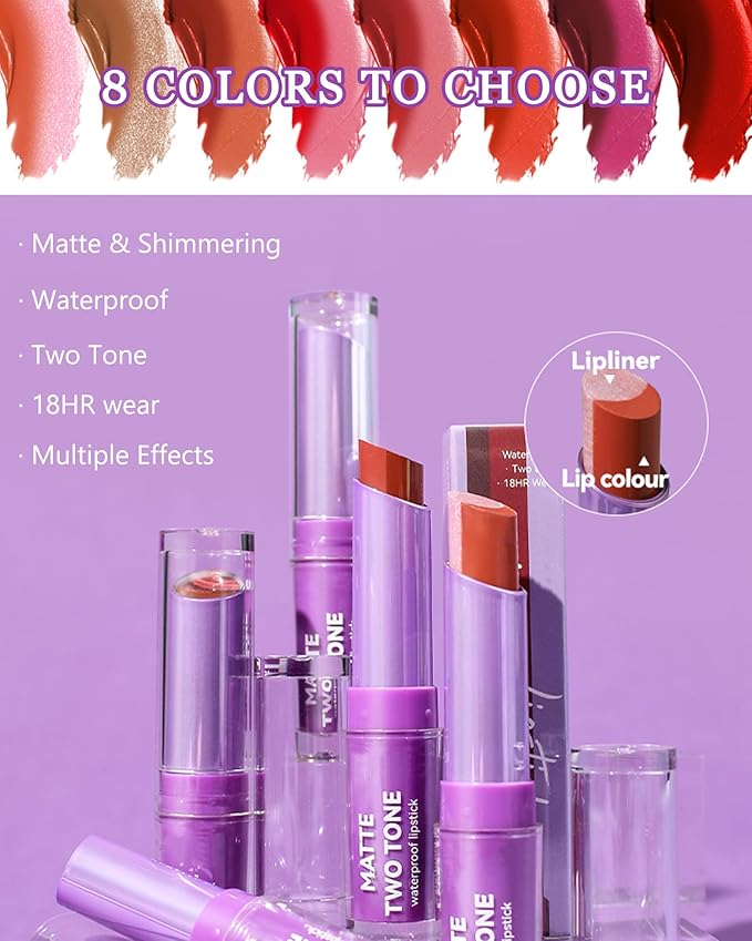 Pink Matte Lipstick Two Tone Waterproof Lip Gloss, Gloss,