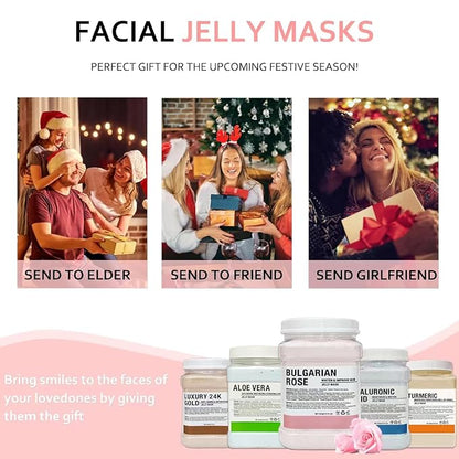 Jelly Mask Powder for Facials,Rose Jelly Masks For Facials Professional, Aloe Vera Jelly Face Mask,Face Masks with Double-ended Silicone Brush, 23 Fl Oz