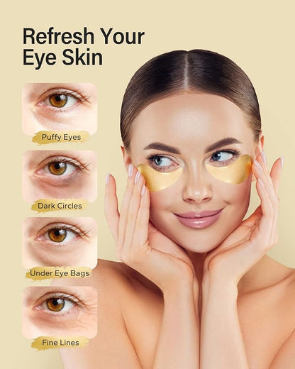 Komoko 30-Pairs 24K Gold Under Eye Patches, Skin Care, Golden Under Eye Mask Anti-Aging Collagen & Amino Acid, Eye Mask for Removing Dark Circles, Puffiness and Wrinkles, Refresh Your Under Eye Skin