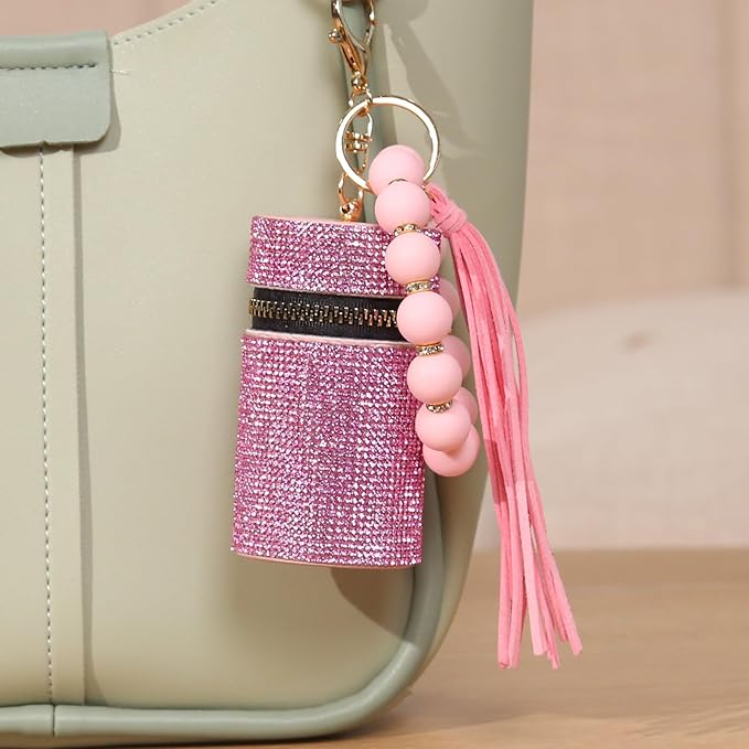 Lipstick Keychain, Leather Diamond Lip Gloss Holder, Stylish Gloss