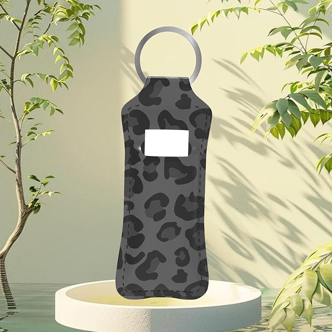 Black Leopard Cheetah Chapstick Holder Keychain, Portable Lip Gloss