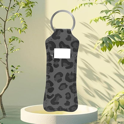 Black Leopard Cheetah Chapstick Holder Keychain, Portable Lip Gloss