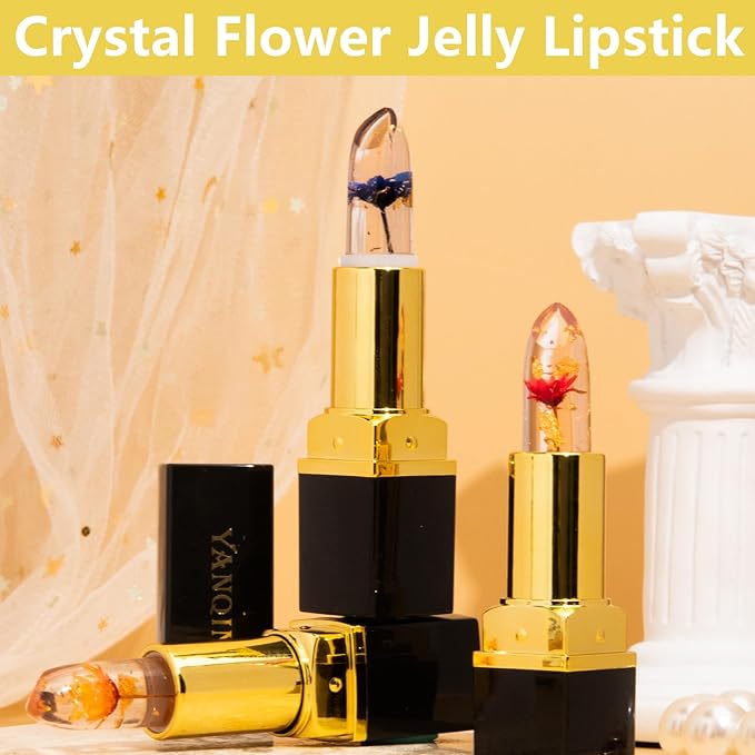 Jeffbaubl YANQINA 2Pcs Flower Jelly Lipstick,Temperature Color Changing Changing