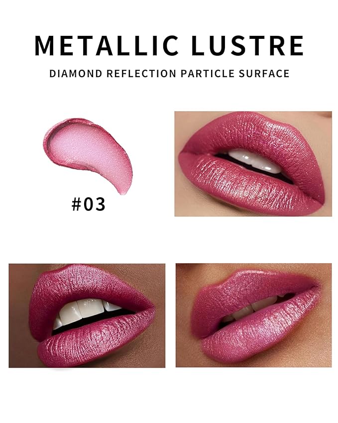 Glitter Lipstick Long Lasting,3D Metallic Liquid Lipstick Matte to Shimmer,Hydrating Non-Stick Lip Gloss,High Impact Lip Red Color Long Lasting Waterproof Transfer-proof Lip Stick Makeup for Women-03