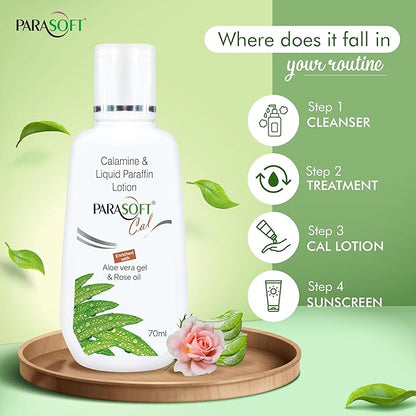 Cal Body Moisturizing Lotion With Calamine, Aloevera And Rose Oil | Soothing Restoring Moisturizer | Relief Irritating Rashes Burns | Non-sticky Formulation For All Type Skin - 70 ml