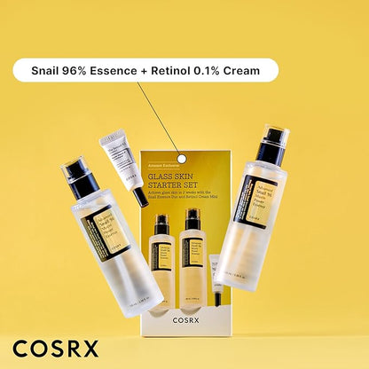 COSRX Glass Skin Starter Set, Amazon Exclusive, Advanced Snail 96% Mucin Power Essence & Retinol 0.1% Cream Mini Sample, Mothers Day Gifts for Mom, Korean Skin Care Kit, Gift Set