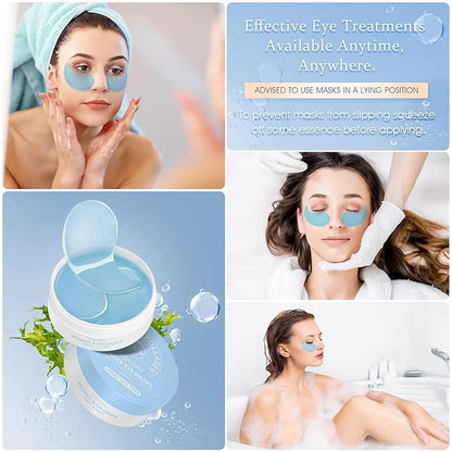 Hydrogel Under Eye Patches - Collagen & Hyaluronic Acid for Removing Eye bags, Puffiness, Dark Circles Smoothing Skin Care Treatment for Men/Women Morning/Night Routine (60 Pcs) Blue