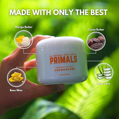 PRIMALS All Natural Body Lotion - Cocoa Butter & Mango Butter - 100% Naturally Derived Ingredients - Alcohol Free, Artificial Fragrance Free, Paraben Free, Petroleum Derivative Free - 8.45 oz
