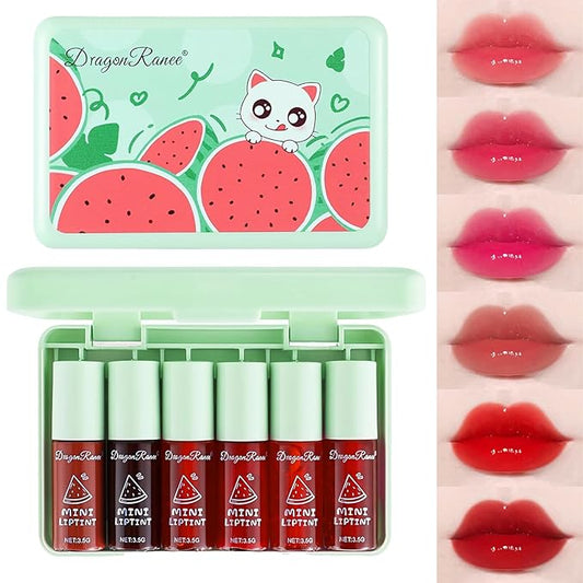 6 Colors Lip Tint Stain Set, Korean Lip Gloss Plumping Lip Tint Moisturizing Watery Mini Liquid Lipstick, Multi-use Lip and Cheek Tint, Long Lasting,Non-Stick Cup Lip Makeup