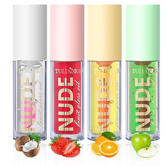 4 Colors Fruit Color Changing Lip Gloss lipstick, PH Temperature Color Changing Lip Oil Tinted Lip Stain Lip Balm, Long Lasting Nourishing Moisturizing Lip Glow Oil for Lip Care