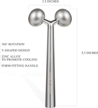 Facial Roller Massager, Cooling Metal to Contour and Reduce Puffiness, Face Lift, Anti-Aging, Skin Tightening & Botox Alternative, Reduce Wrinkles -Gua Sha Not Your Typical Jade Roller Massager