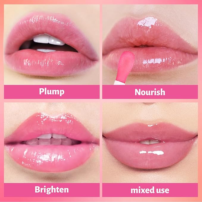 UCANBE 3 Color Hydrating Lip Glow Oil - Shimmering Warm Nude Tinted Lip Gloss (Rosewood/Nude/Strawberry),Non-Sticky Mositurizing Lip Top Gloss for All-Day Wear and Comfort