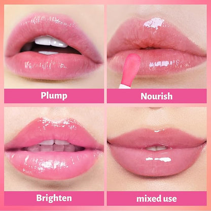 UCANBE 3 Color Hydrating Lip Glow Oil - Shimmering Warm Nude Tinted Lip Gloss (Rosewood/Nude/Strawberry),Non-Sticky Mositurizing Lip Top Gloss for All-Day Wear and Comfort