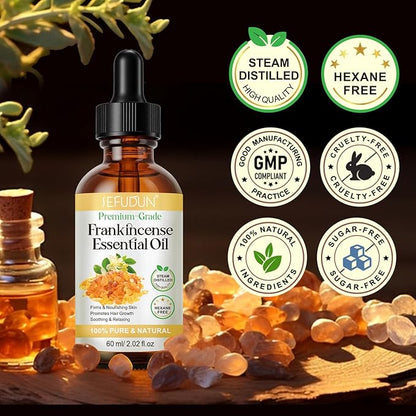 Frankincense Essential Oil, Frankincense Oil, Premium Grade Essential Oils for Face, Diffusers, Aromatherapy, Massage, Hair Care, Skin, Bath and Humidifiers, Pure and Natural - 60ml