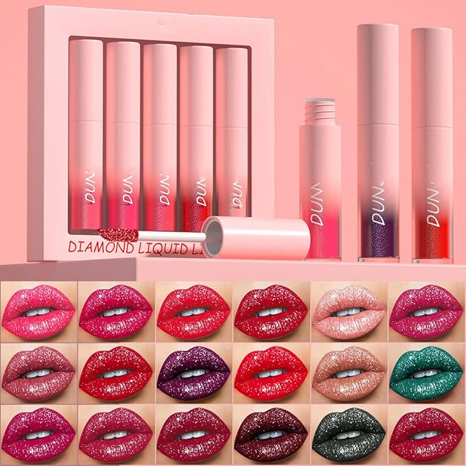MAEPEOR Glitter Lipstick Set 5 Colors Non-Stick Cup Glitter