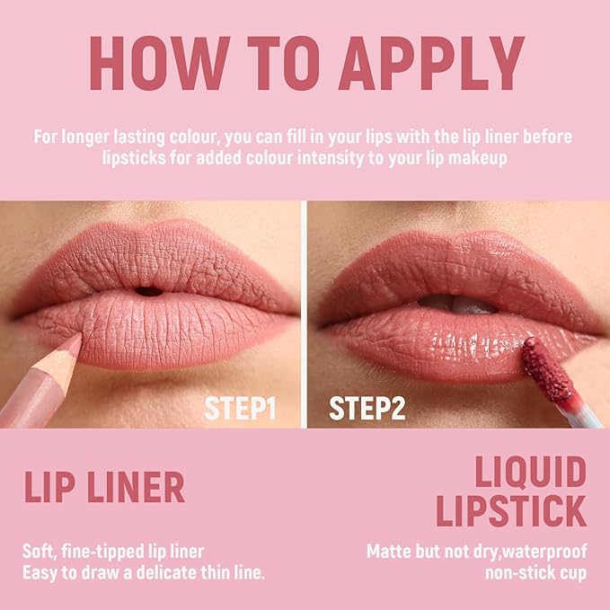 VIOLA HOUSE Lipstick Lip Liner Set, Matt Lipstick Non-Fading,